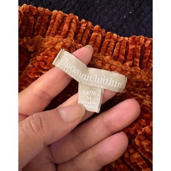 Woman Within Chenille Sweater Medium 14/16 Burnt Orange Cozy Soft Knit Pullover - Picture 5 of 5